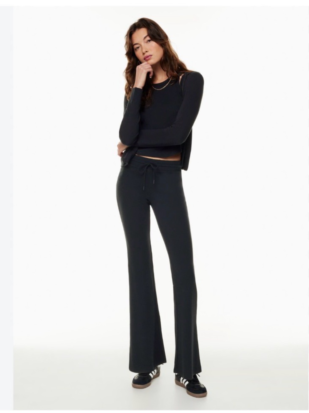 Sunday Best Waffle Black Drawstring Flare Pants